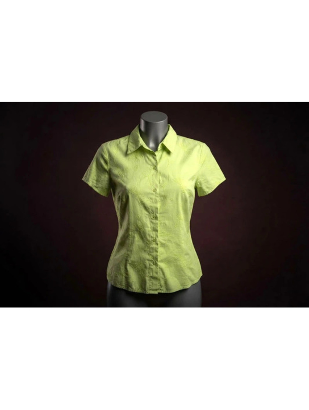 Kim Rogers Lime Green Embroidered Short Sleeve Button Down Shirt Size M